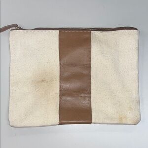 Mud Pie Miller Canvas and faux Leather Clutch/ makeup/ pouch